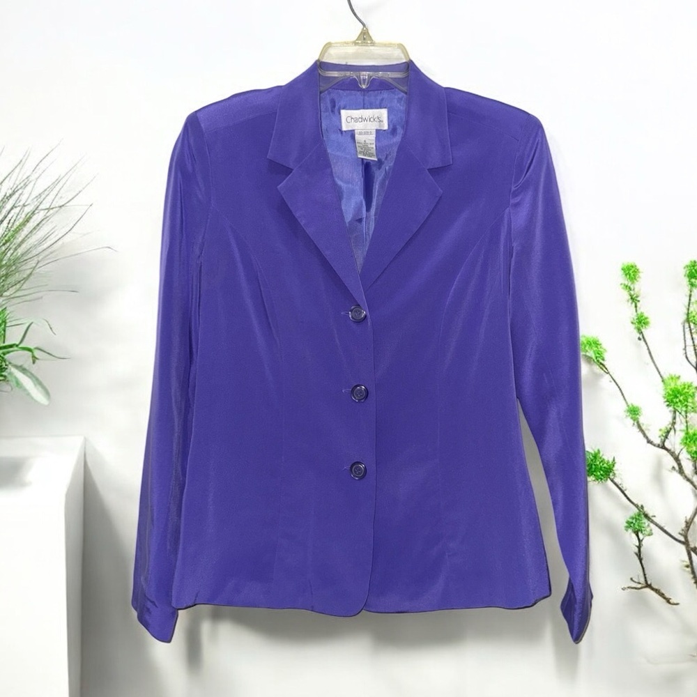 Chadwicks Women's Bold Purple Suit Jacket Silky Lightweight Fully Lined